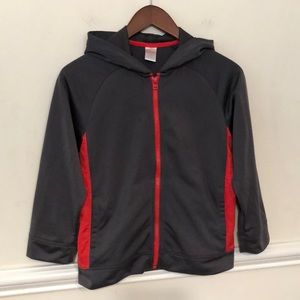 GYMBOREE BOYS HOODED ZIP UP M 7-8 GRAY RED